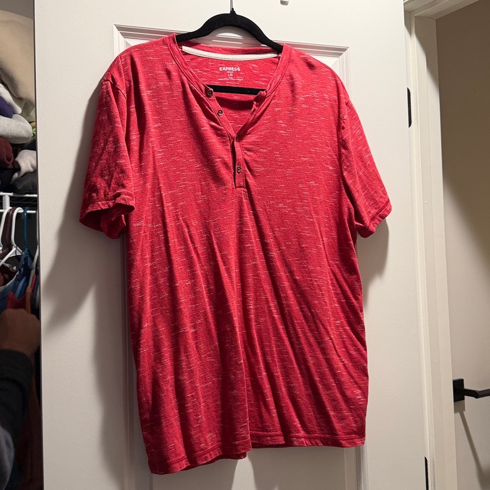 Express Red Buttoned Henley Shirt